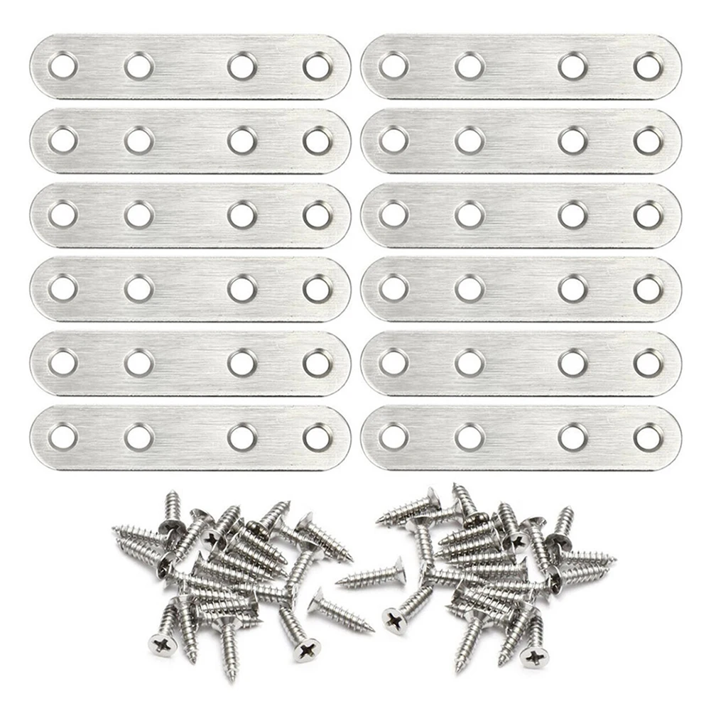 Stainless Steel Corner Brackets Mending Plates Flat And Straight Reparação Fixação Joining Protetores de Móveis 12 Pcs