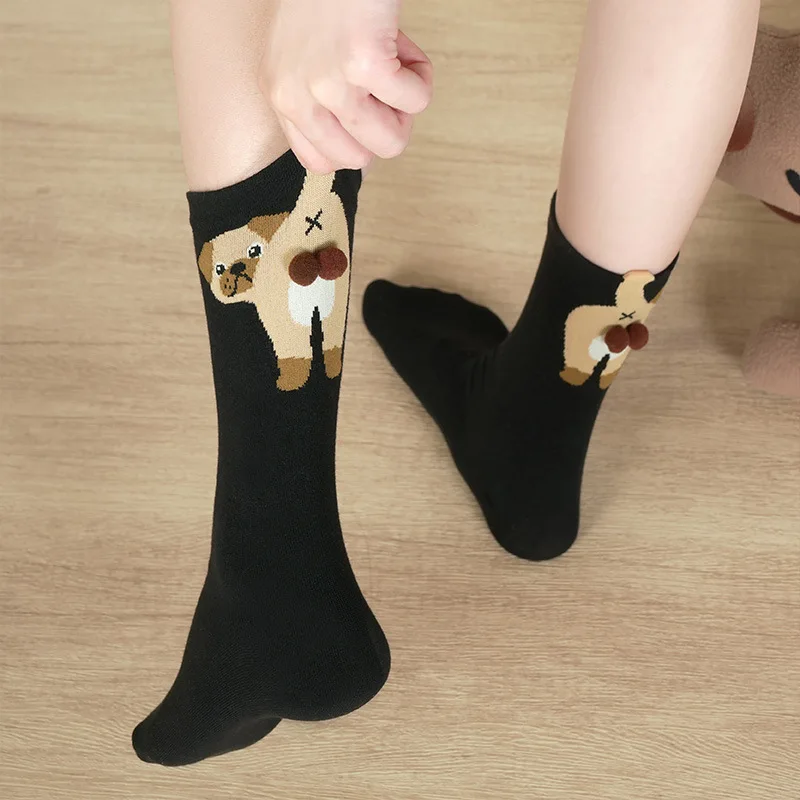 1/2Pair White Cartoon Dog Tinkerbell Egg Socks Female Men Summer Outside Ins Cotton Japanese Cute Quirky Mid-calf Socks