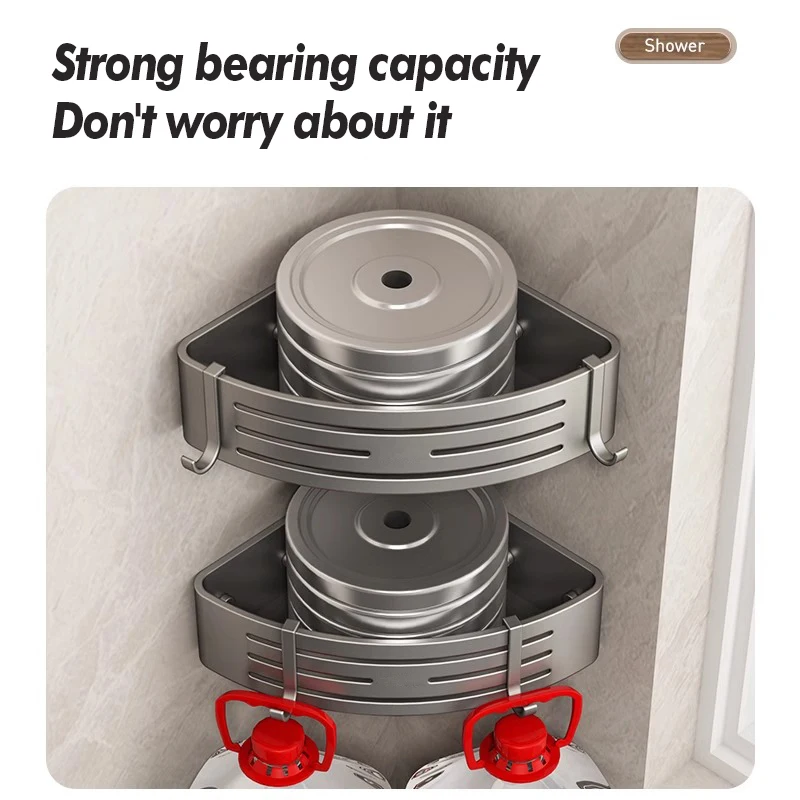 Bathroom Storage Rack Non Perforated Wall Mounted Triangular Corner Storage Rack Aluminum Bathroom Storage Supplies 5