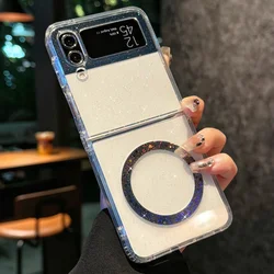 Transparent Glitter Magnetic Phone Cover with Wireless Charging Capability - Samsung Z Flip 8 (SF)