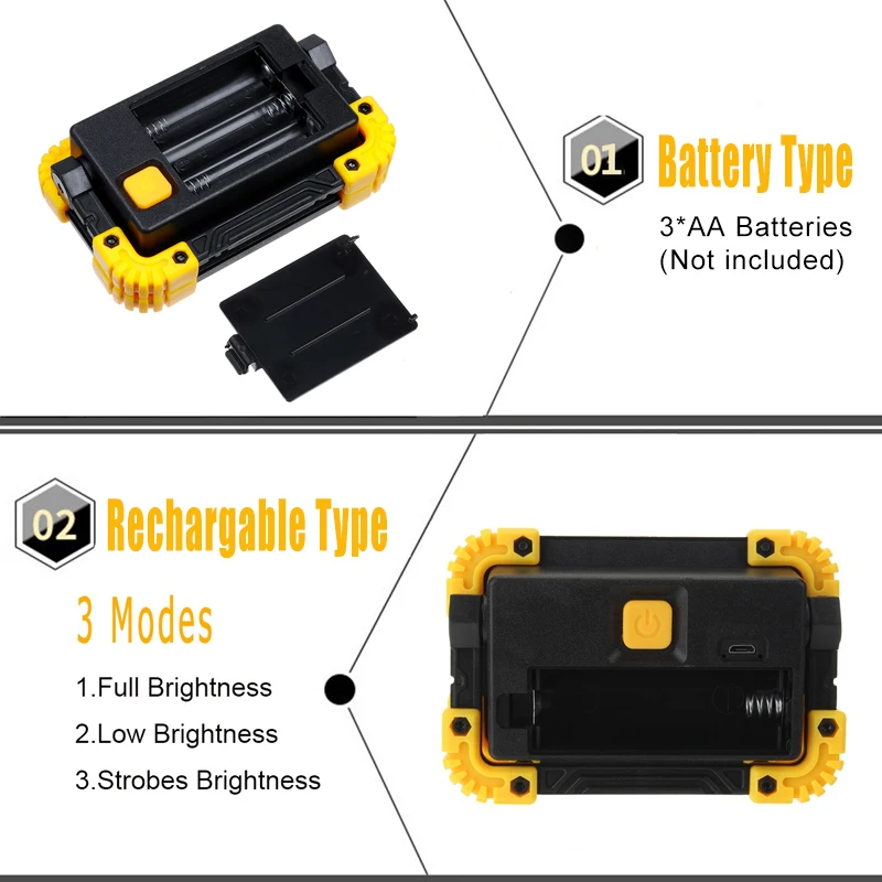 350W USB ricaricabile/tipo di batteria LED Work Light 3 modalità impermeabile lampada di inondazione di emergenza proiettore campeggio all'aperto portatile