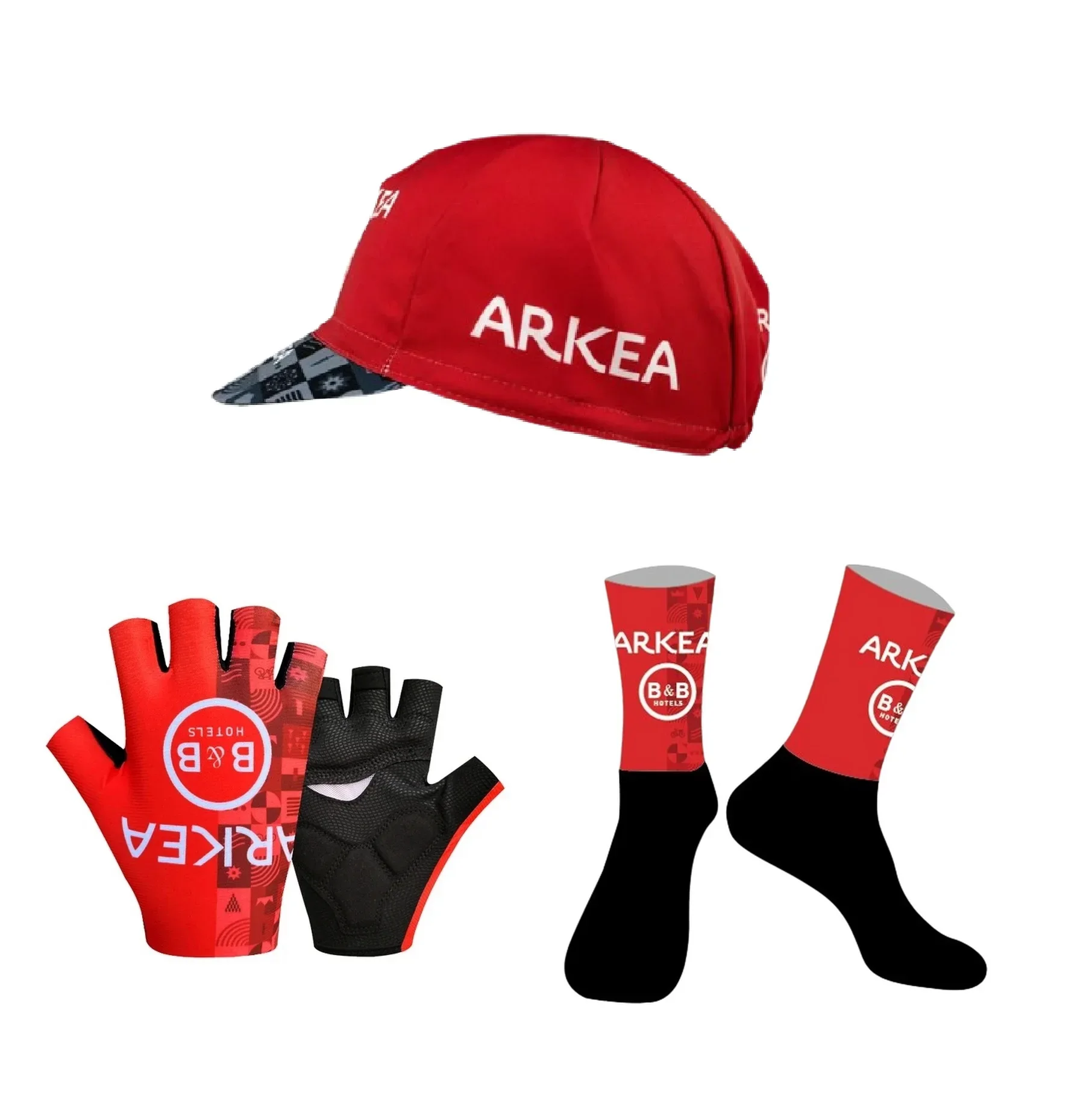 2024 ARKEA BB HOTEL Team DENIM One Pair Half Finger Cycling Gloves + ONE PAIR CYCLING SOCKS+ Polyester Caps