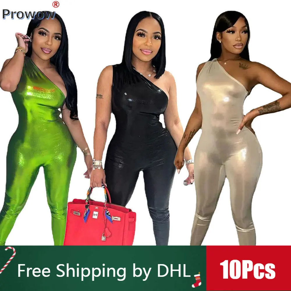 

10Pcs Bulk Vintage One Shoulder Jumpsuit Women Sexy Elegant Bodycon Sling Romper 2023 Summer Casual Solid Overalls Wholesale9581