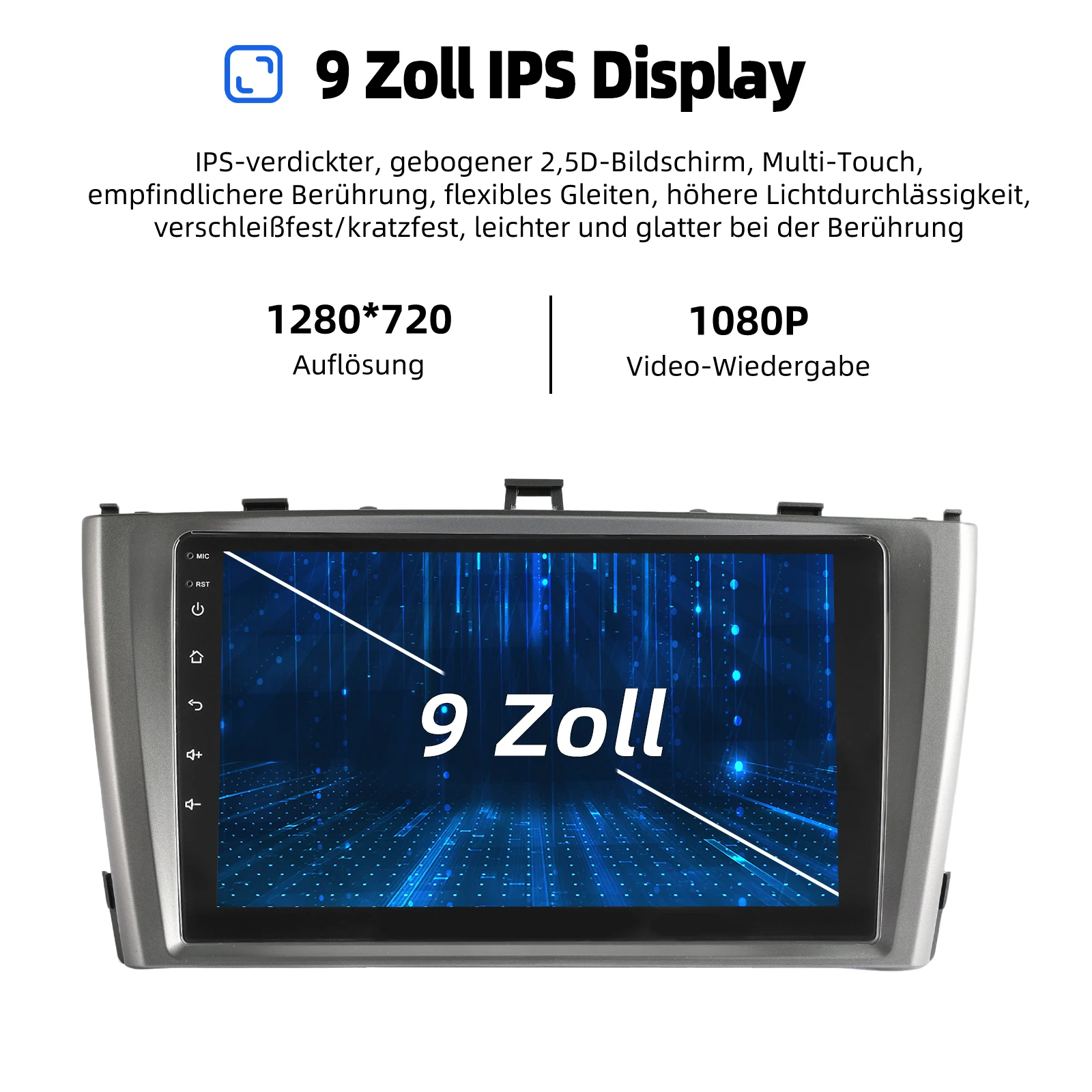 ESSGOO Autoradio Android15 9" 4+64 GB für Toyota Avensis T27 2008-2015 GPS Navigation Wireless CarPlay FM WiFi Bluetooth RDS 2+32 GB Mirror Link Lenkradsteuerung Android Auto Touchscreen AUX – Detail 5