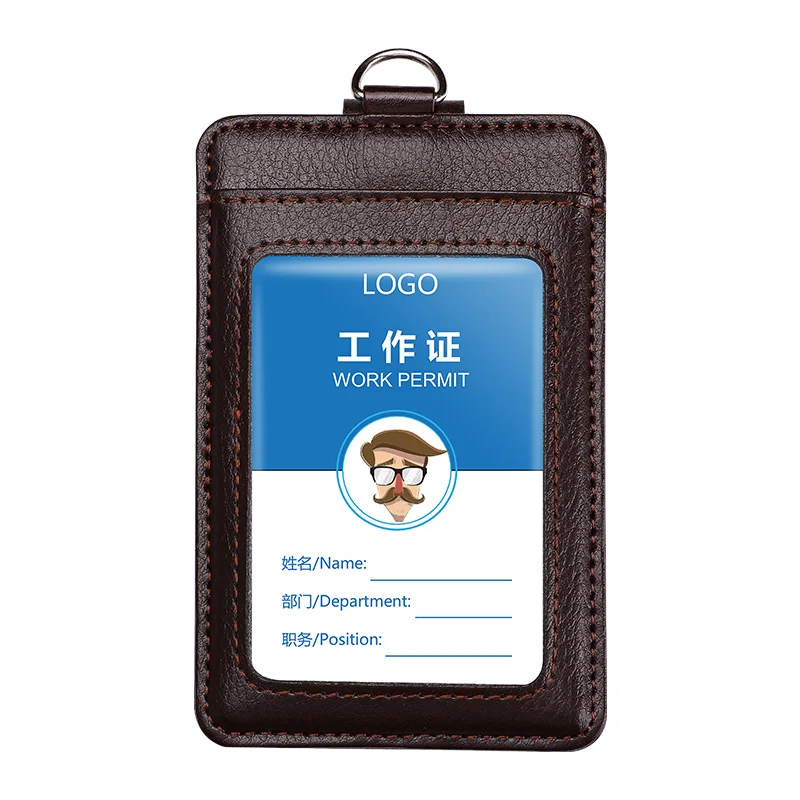Real Leather Business Work Card Holder ID Badge Holders with Nylon Lanyard Id Name Tag Chest Cards Cases Retractable Reel Clips