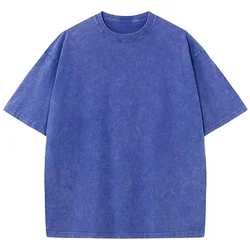 Vintage-Inspired Heavyweight Solid Color Oversized T-Shirt - Unisex Summer Streetwear - XXXL (Blue)