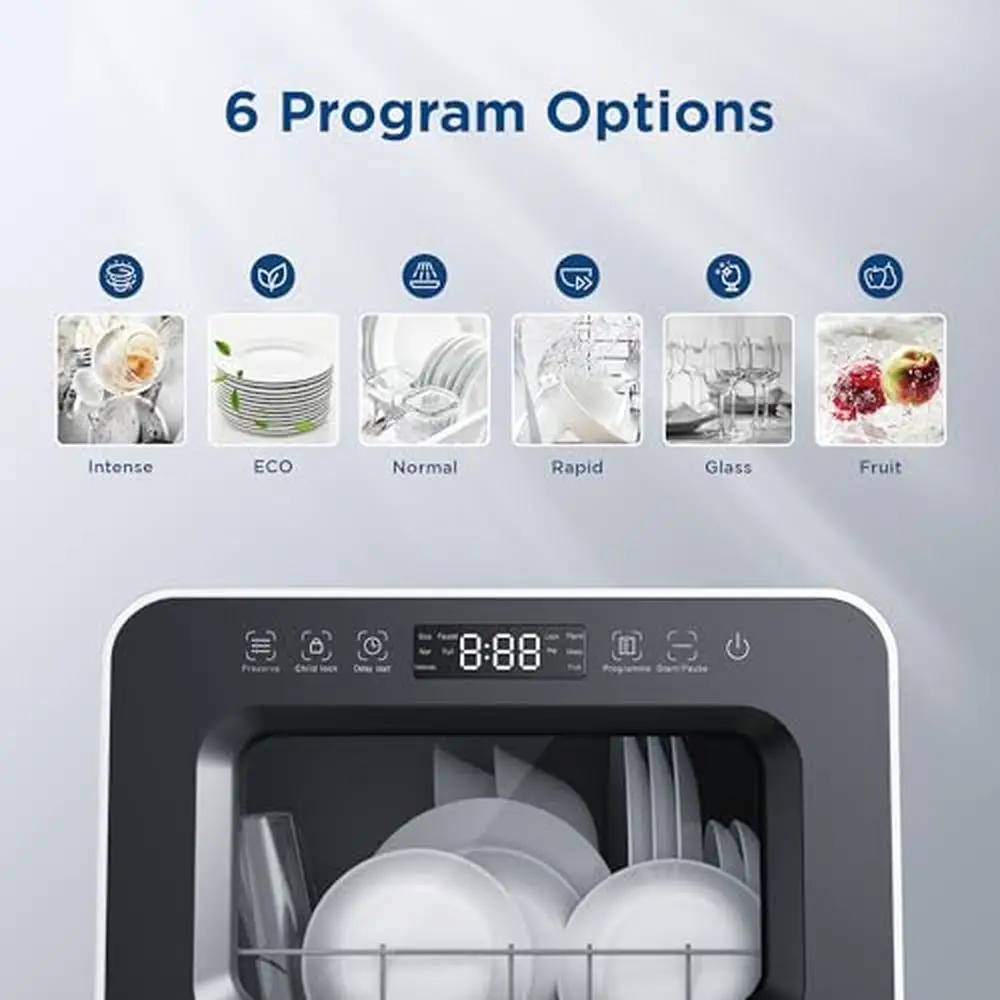 Portable Countertop Dishwasher 7L Detachable Water Tank 6 Program Compact Mini Dishwasher No Installation 4