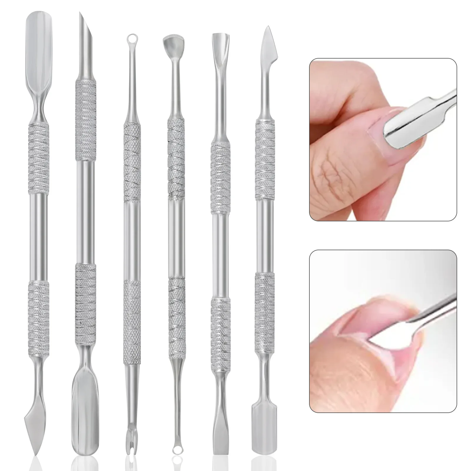 Manicure Professional Stainless Steel Cuticle Pusher With Textured Handle Dual-Side Push Cuticle Back Remove Gel Polish Nail Art