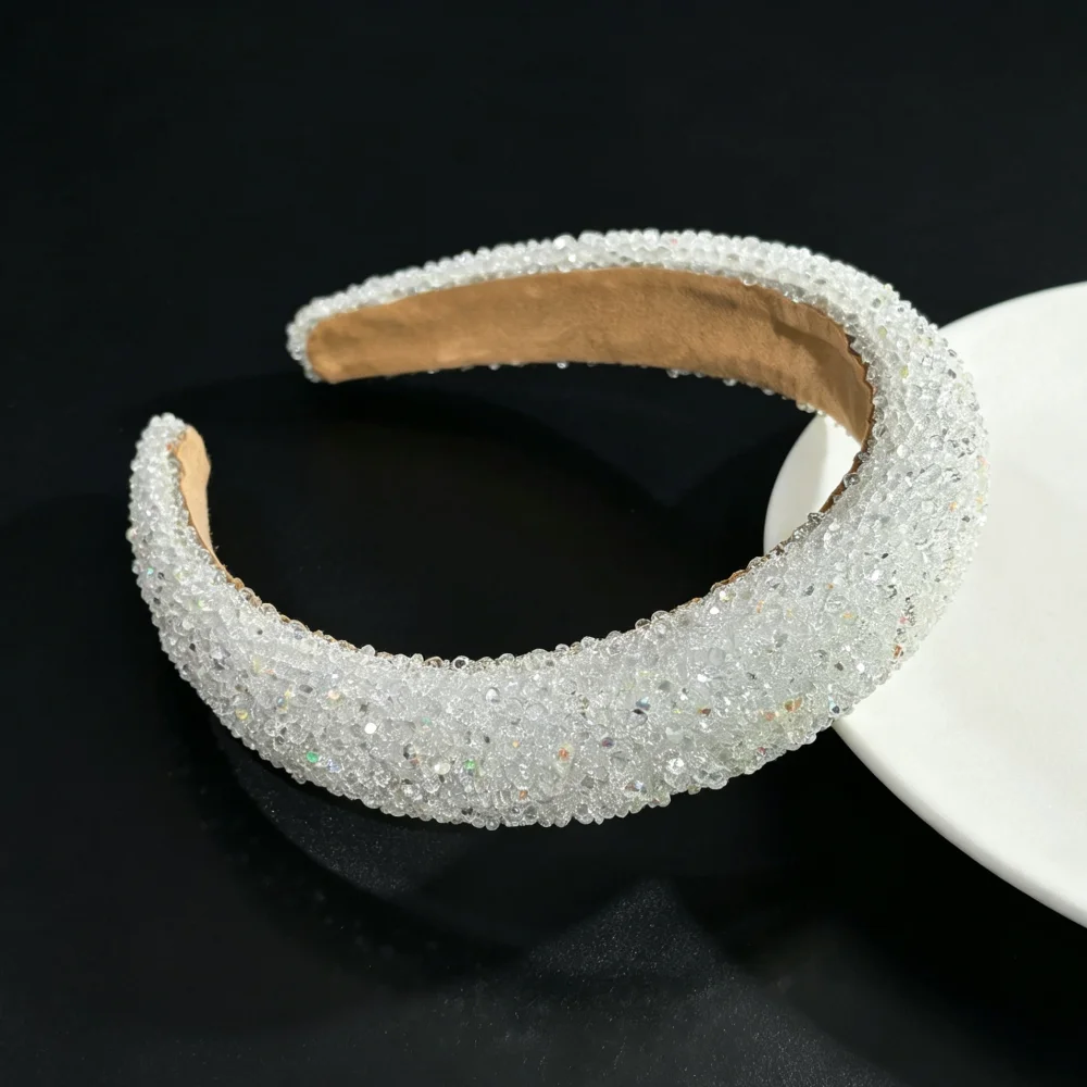 Glitzerndes Strass-Perlen-Haarband Vintage Dickes Schwamm-Stirnband Modisches Rutschfestes Haarband für Frauen Mädchen Abendkleid-Dekoration