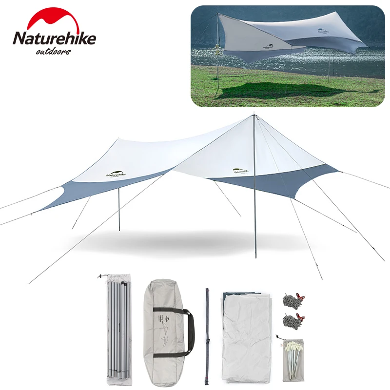 Naturehike Hexagon Trap Canopy Sunshade Sun Shelter 150D Silver Coated Camping Outdoor Awning Beach 5-8 People Waterproof UPF50+