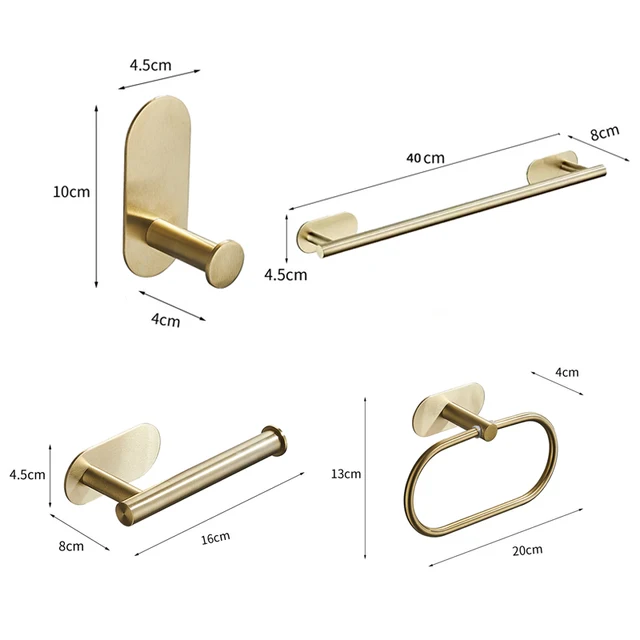 No Drilling Stainless Steel Self-adhesive Towel Bar Paper Holder Robe Hook Towel Ring Black Silver Gold Bathroom Accessories Set Gold 4pcs Set