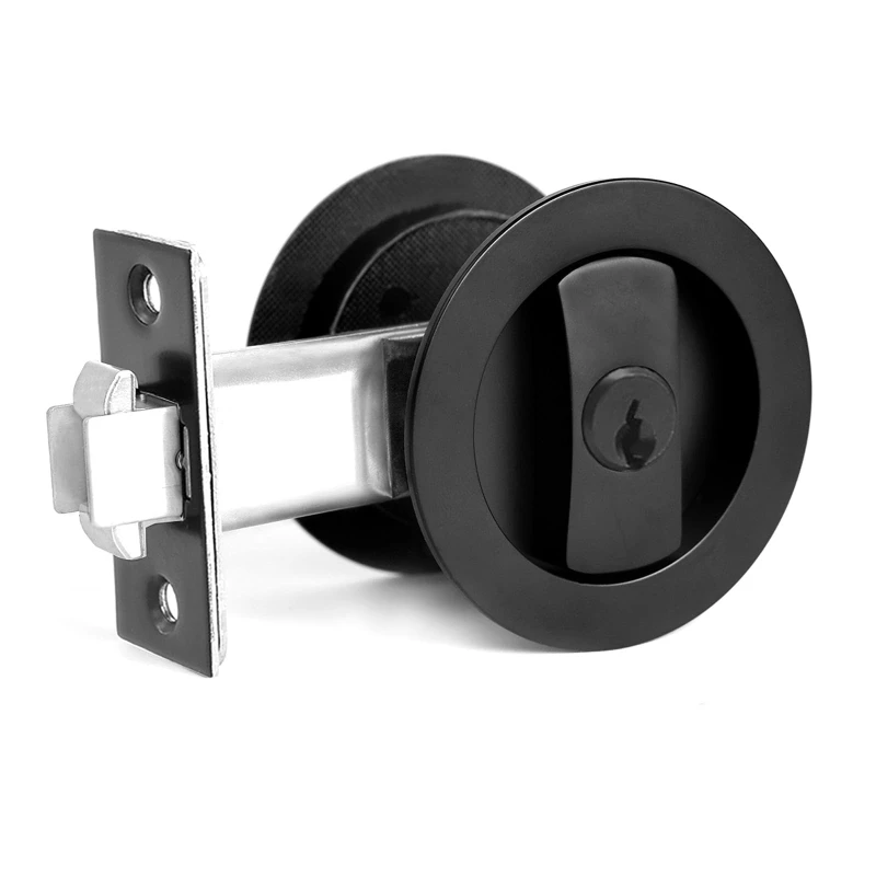 Round Sliding Door Lock Sliding Barn Door Lock Latch Embedded Matte Black Privacy Pocket With Keys