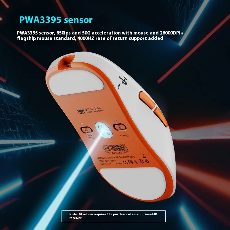 Waizowl Ogm Cloud 무선 마우스 Paw3395 블루투스 3 가지 모드, 인체 공학 북유럽 52840 게이밍 마우스, 노트북 미니 마우스, PC 액세서리