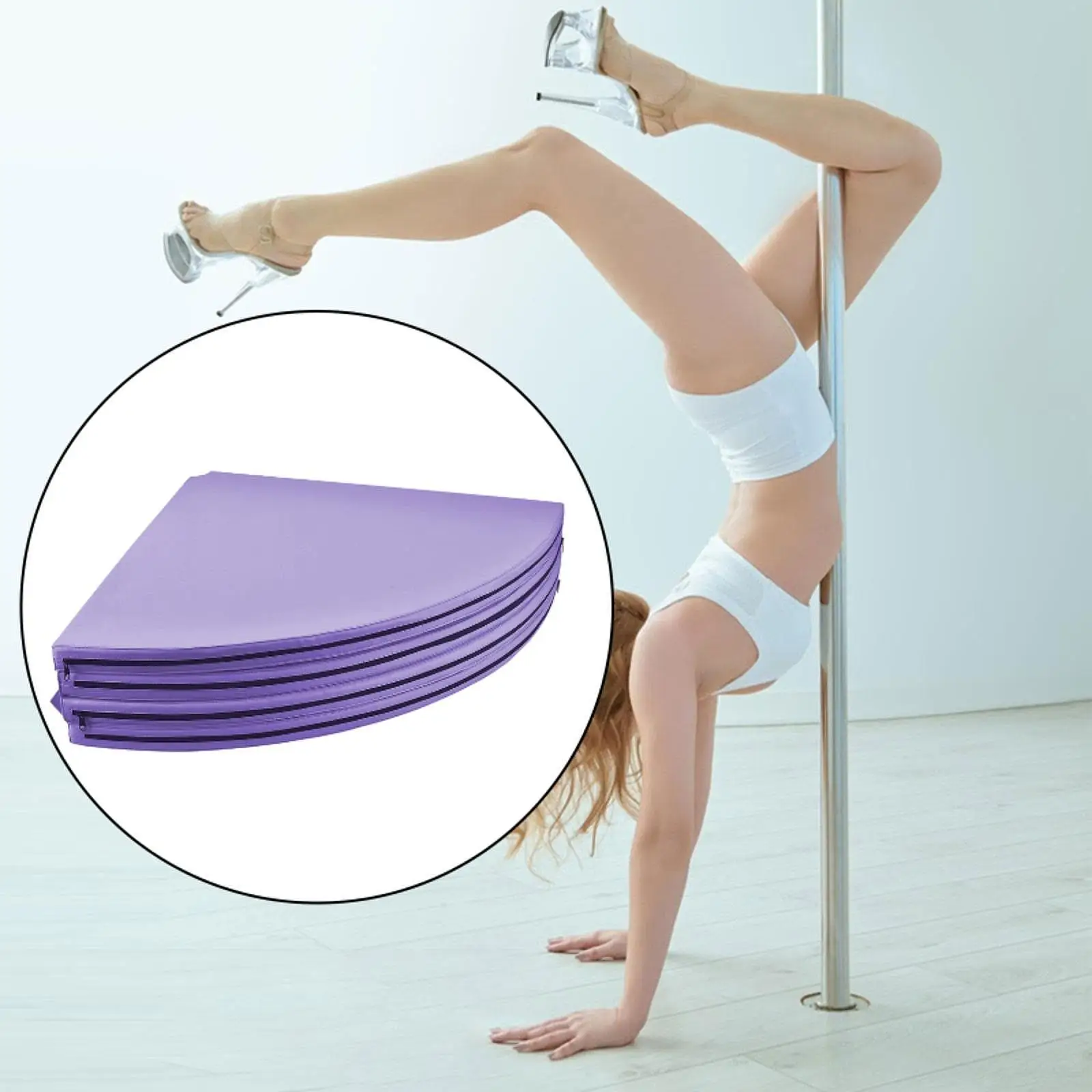 Foldable Round Yoga Mat Pole Dancing Protect Mat Portable High-Density Foam Pole Dance Crash Pad for Studio Home Gym Workout