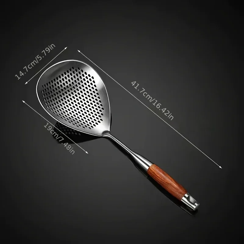 201 Stainless Steel Kitchenware Cooking Strainer with Wood Handle Pepper Seasoning Colander Sieve Utensils Filter Scoop Spoons