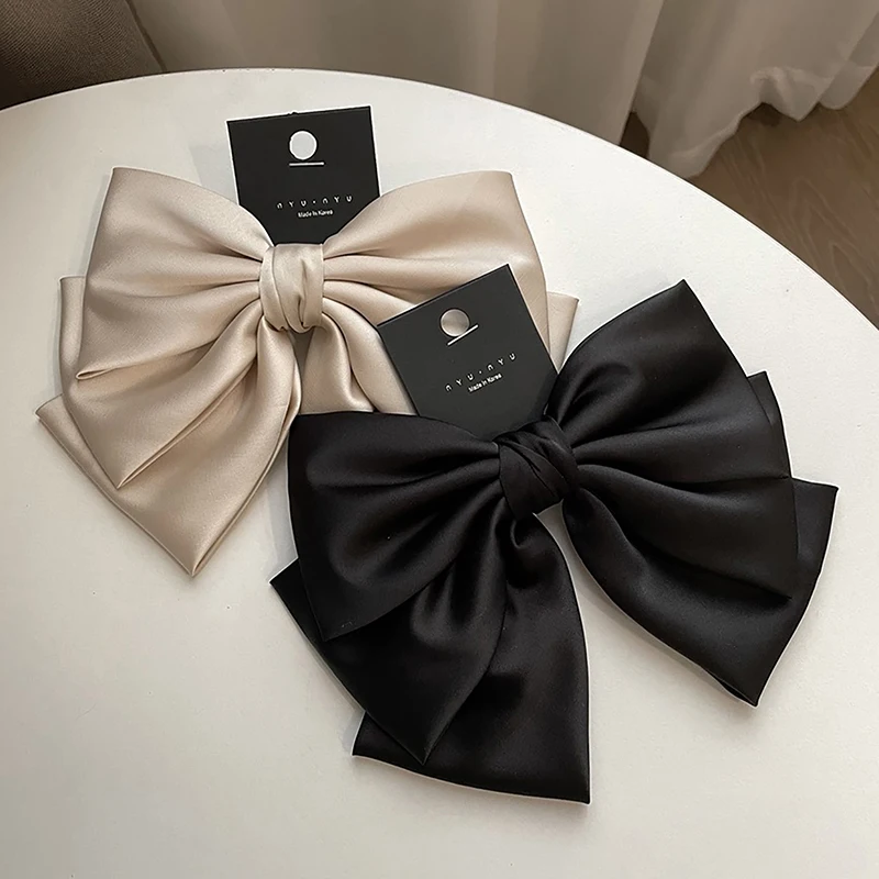 

Элегантная заколка для волос с бантом и лентой, модная простая однотонная заколка для волос из атласа на весну, заколка для волос в стиле ретро, повязка на голову с зажимами, аксессуары для волос для девочек