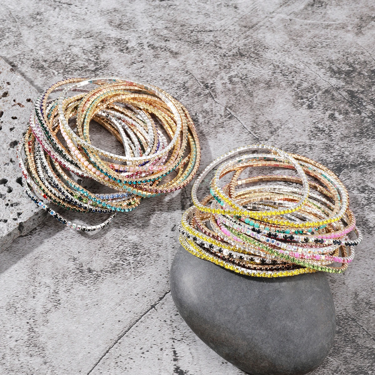 10/20 Stück buntes, funkelndes, einreihiges, mit Strasssteinen eingelegtes, verstellbares Armband-Set – Detail 4