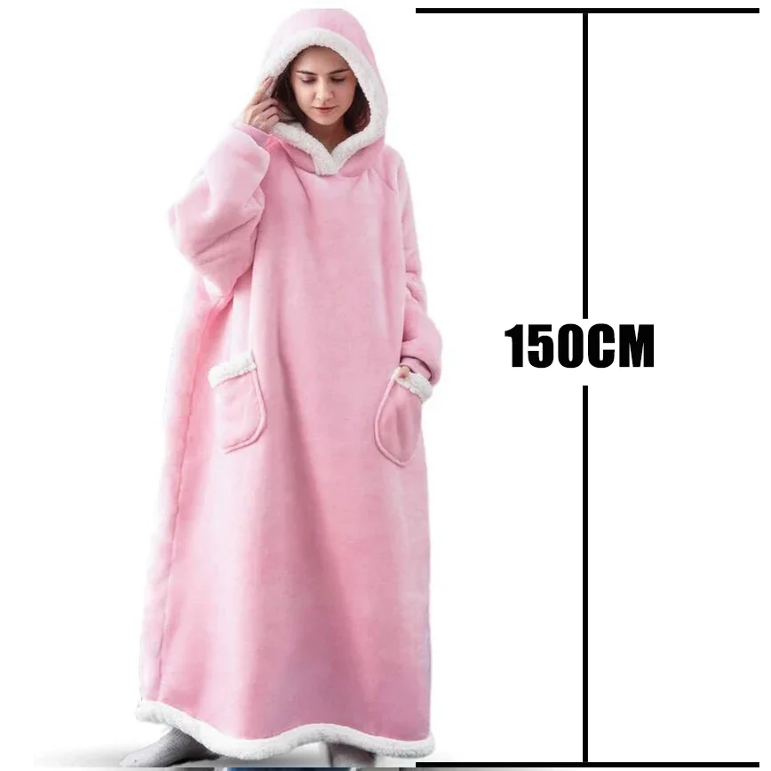 Casual winter sportswear hoodie women's pullover pocket wool plus long sleeved flannel solid color hoodie 3