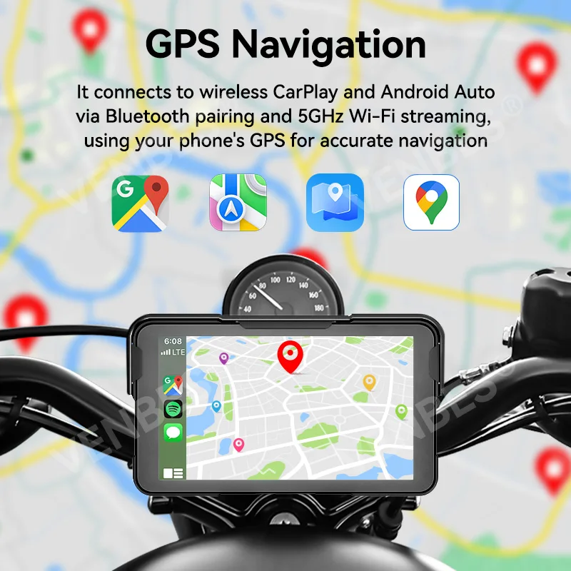 5&lsquo;&rsquo; Motorcycle Carplay Navigation Android Auto Motor IPS Screen IP67 Easy to Install Universal VENBES