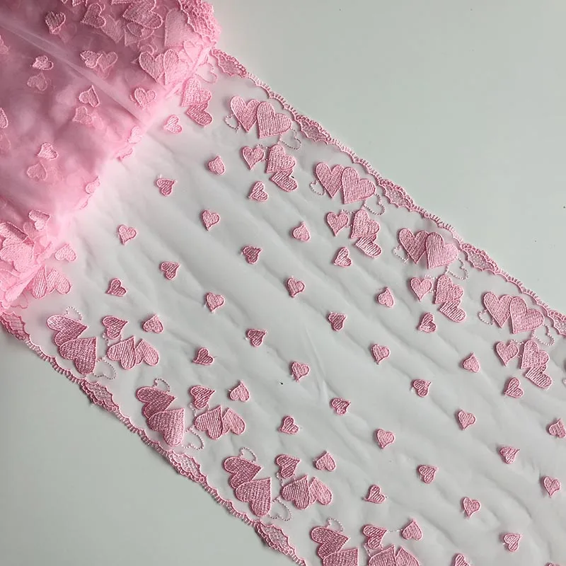 

20Yards Bilateral Heart Embroidered Lace Trim Pink Mesh Underwear Bra Lingerie Dress Garment Sewing Trimmings Fabric