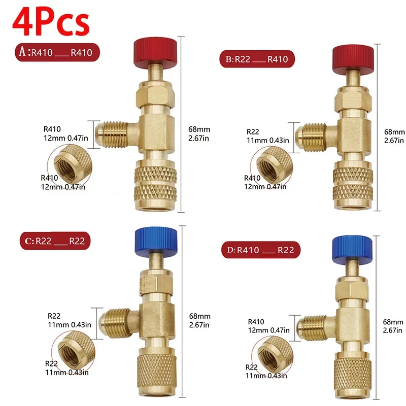 2/4Pcs Refrigerant Charging Valve, R12 R410 Safety Adapter Flow Control ...