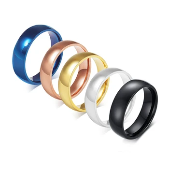 Unisex 6mm Classic Black Blue Rose Gold Color Men Rings Fashion Jewelry Stainless Steel Big Size 4 5 6 7 8 9 10 11 12 13 14 15 1