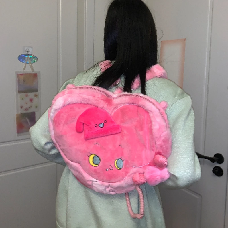 

Xiuya Y2k Sweet Cool Backpack for Women Pink Soft Plush Gothic Cute Shoulder Bag New Fashion Designers Large Capacity Handbag