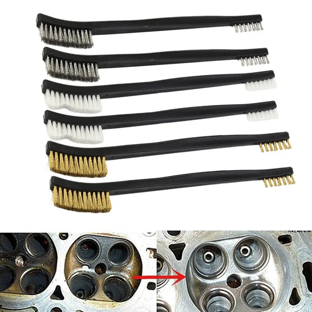 

6pcs Steel Wire Brush Double Head Nylon Steel Brass Wire Cleaning Brushes Ndustrial Metal Rust Polishing Burring Cleaning Tools