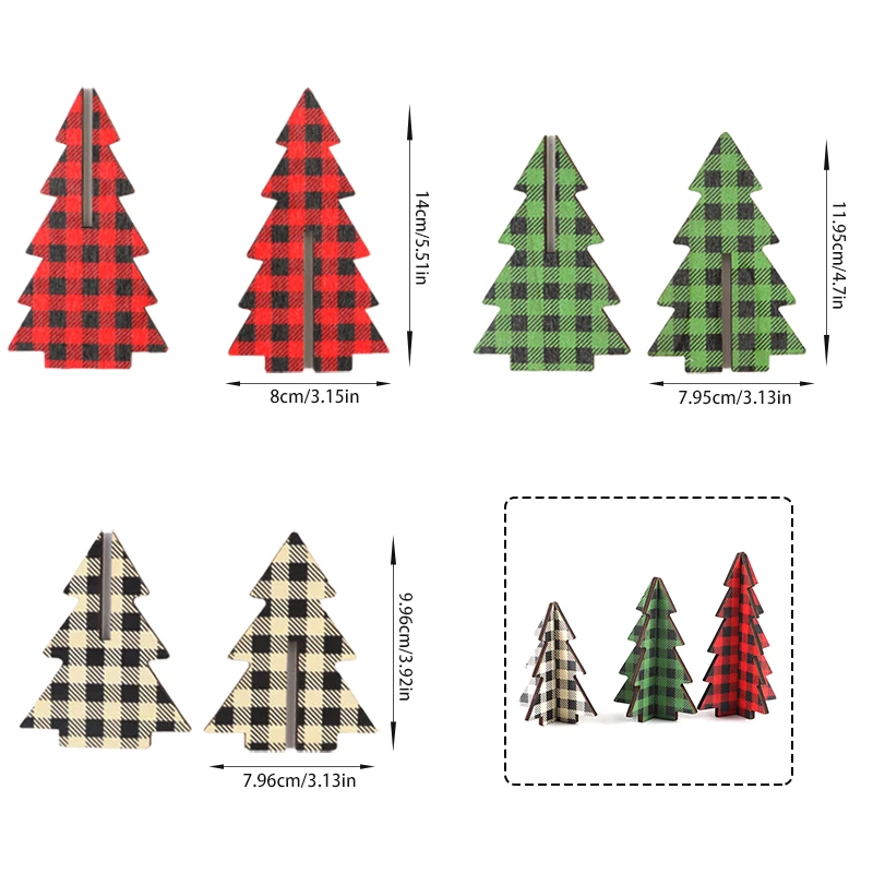 (3 Pieces/bag) 7.95-14Cm Christmas Tree 3D Wooden Crafts New Year Room Design Decoration High-End Atmosphere