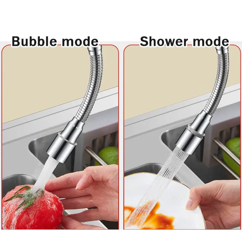 12-50cm Universal Faucet Extender Stainless Steel 360° Rotation Kitchen Sink Anti-Splash Nozzle Aerator Extension Hose 1/2 Modes 2