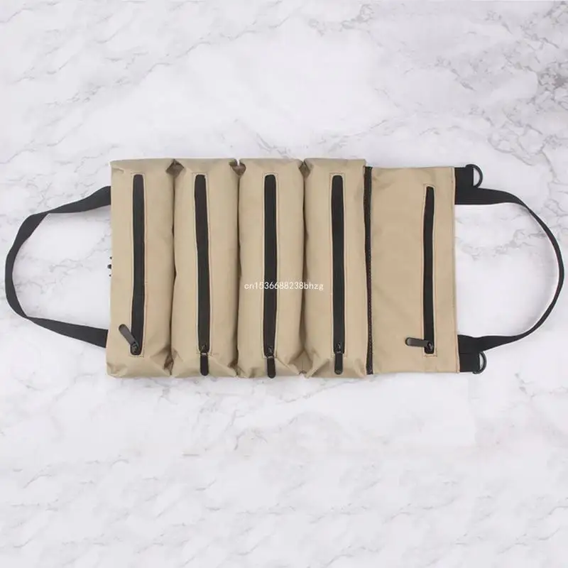 

Handy Tool Carry Case Roll Up Tool Bag with 5 Zipper Pockets Waterproof Easy Storage Car Motorcycle Electricians Bag Dropship