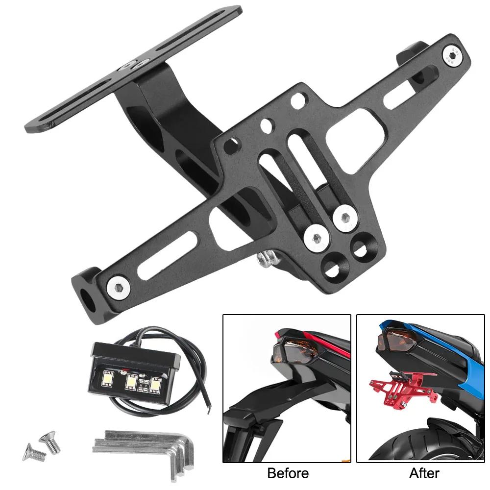 Aluminum Fender Eliminator Kits Universal CNC Motorcycle License Number Plate Bracket LED Light Rear Turn Signal Lamp Holder motorcycle license plate holder