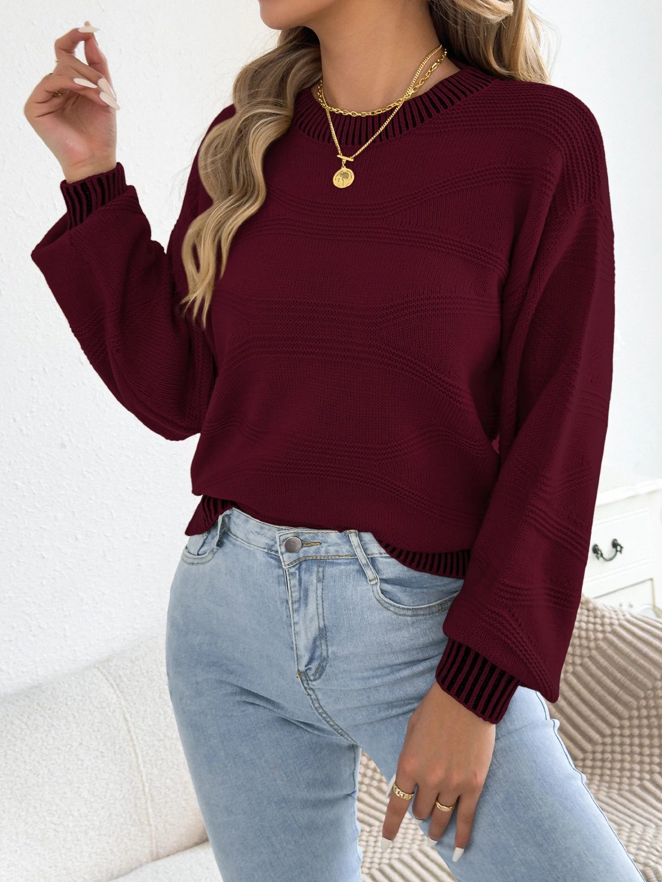 Women Autumn Winter Striped Knitted Sweater
