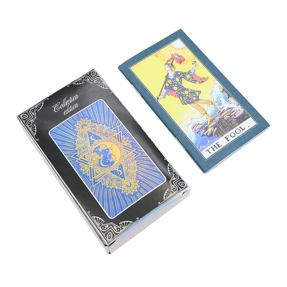 디럭스 문 블루 타로 12X7cm 핫 스탬핑 PVC 방수 내마모성 체스 및 카드 게임 카드 운세 매뉴얼