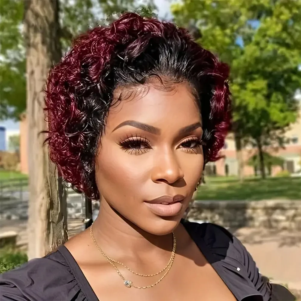 Pixie Cut Wigs Human Hair Short Curly Lace Front Human Hair Wig For Women Brazilian Water Wave Bob Wig 13x1 Transparent Lace Wig