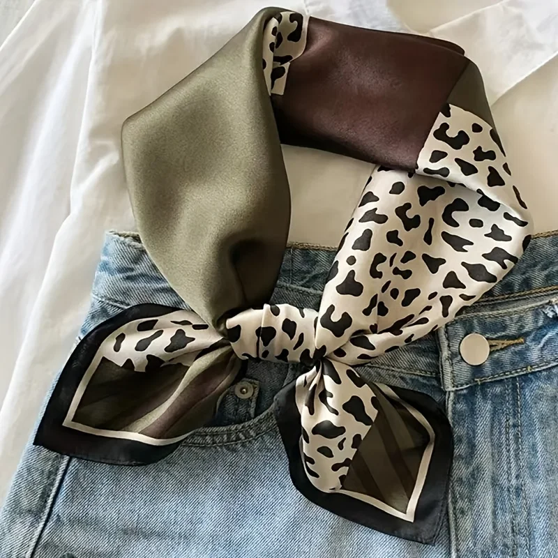 Vintage Patchwork Leopard Print Silk Scarf, Silky Satin Finish, Ladies' Scarf Accessory, The Perfect Gift for Friends