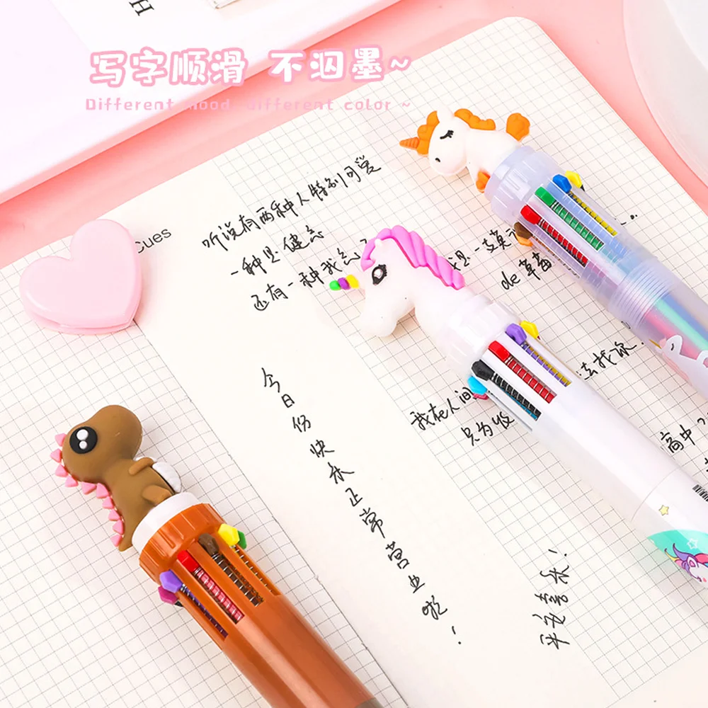 Ten-Color Ballpoint Pen Color Press Ball Pen Cartoon Cute Marker