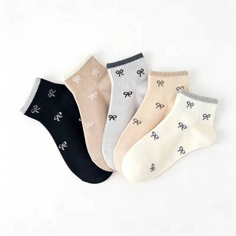 15 Paar Paar-Socken mit Schleifenmuster, ganzjährig tragbare Damensocken mit süßem Muster und Mädchenherz-Design – niedliche Bootssocken – Detail 7