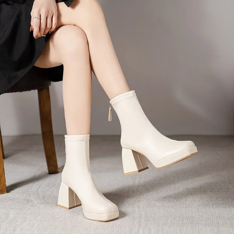 Women's Boots Fashion Chelsea Boots Back Zipper Autumn High-heeled Women Shoes Hot Selling Designer Ankle Boots