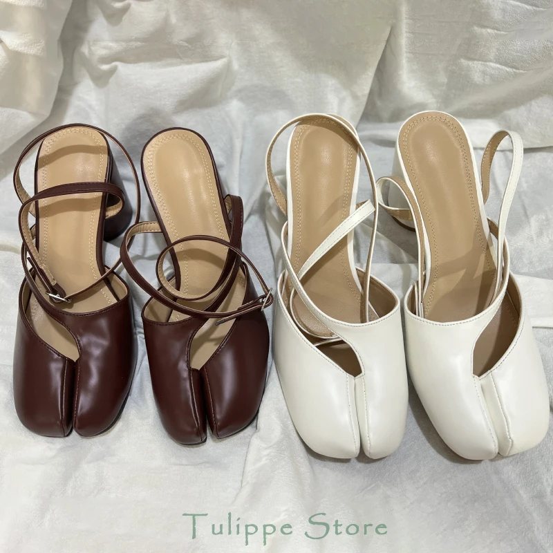 Crossed Ankle Belt Buckle Split toe Sandals - Side View
