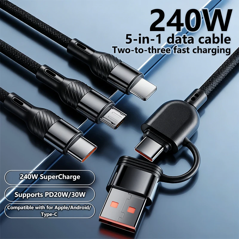240w 초고속 충전 2-to-3 충전 케이블 3-in-1 고속 충전 1-to-3 데이터 케이블 휴대폰 3 헤드 다기능 업그레이드