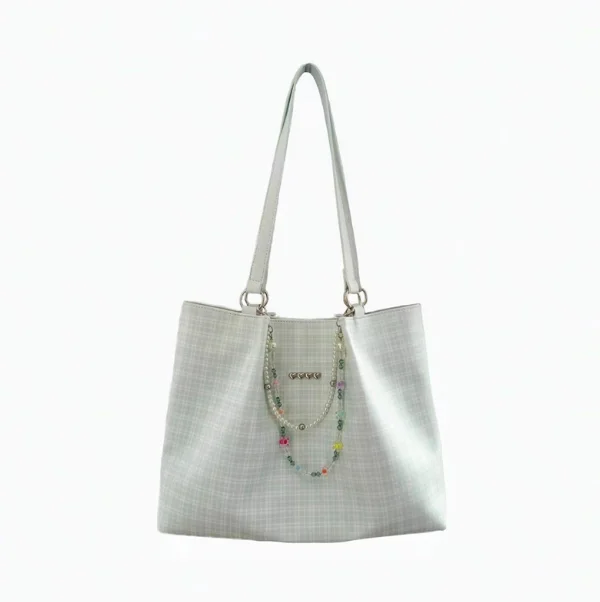 JIAERDI Sweet Cute Heart Green Tote Bag Women Large Capacity Beaded Handbag Ladies Gentle Casual Commute Shoulder Bags 2025 New