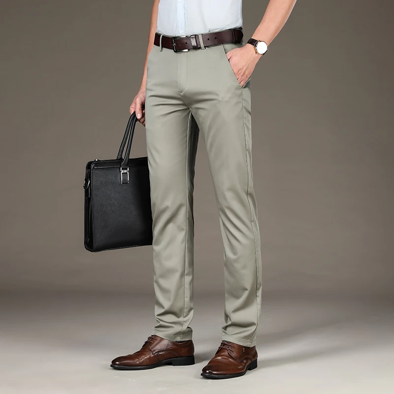 Casual Pants Men's Loose Business Summer Thin Suit Pants Middle-Aged Straight plus Size Versatile High-End Ice Silk Pants
