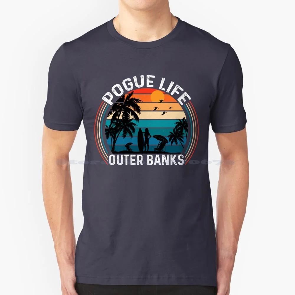 Retro Pogue Life Outer Banks-Beach Palm Tree T Shirt 100% Cotone Tee Pogue Life Outer Banks Obx North Carolina Beach Jj Papa