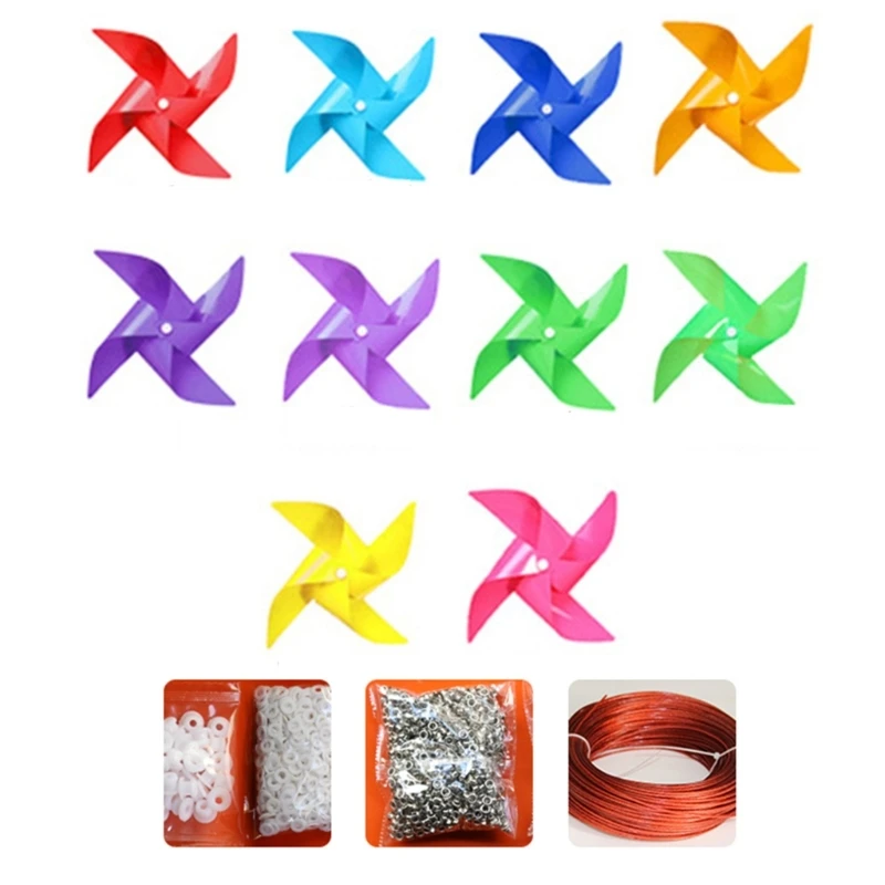 Pack of 100 Pinwheels 30m Wire Rope Set for Garden Yard Party Decorations Windmill Toy Gifts for Kids Wind Spinners