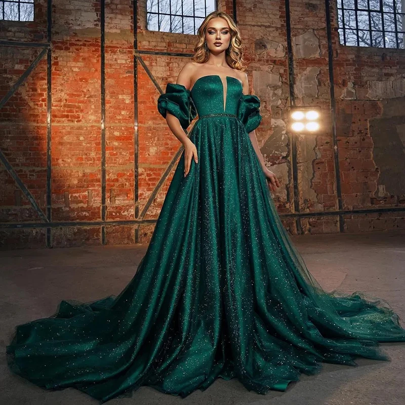 

Short Sleeves Sweep Train Tulle Neckline A Line Wedding Guest Evening Prom Dresses for Bride Special Occasion 2023