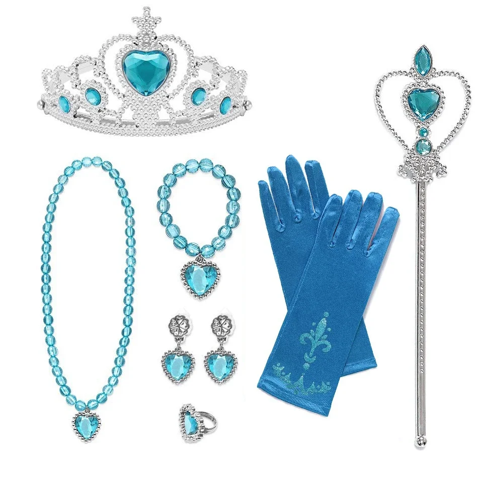 Girls Frozen Elsa Anna Cinderella Princess Accessory for Cosplay Dresses Bowknot Gloves Crown Wand Neacklace Bracelet 3