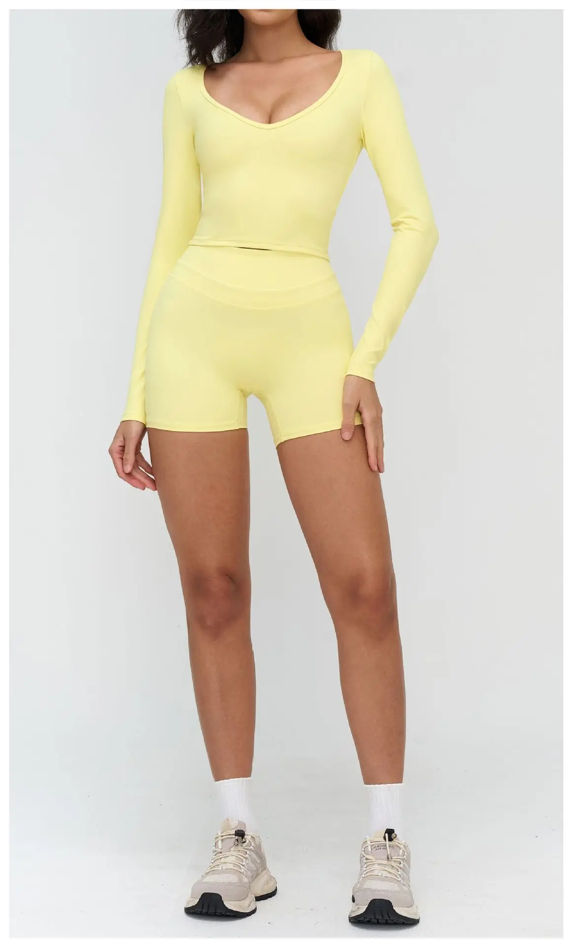Haut Yoga Femme Manches Longues Col V