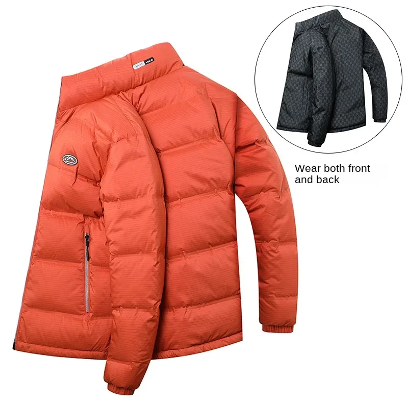 thumbnail image 1 of Chaqueta corta reversible de plumón, ropa de diseñador para hombre, chaqueta acolchada ligera de lujo con relleno de pato para hombre, abrigo cálido de invierno para hombre, 1 of 5