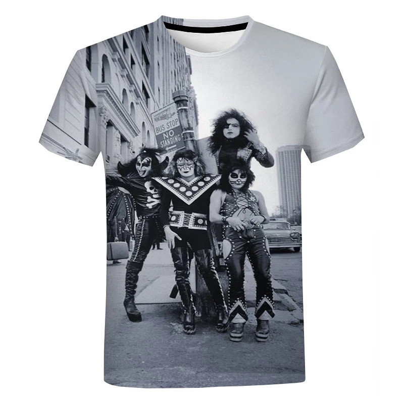 

2023 Summer New Fashionable Men's T-Shirt 3D Printing KISS Rock Band T-Shirt Personalized Casual Short Sleeve Shirt Tops